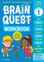 Brain Quest Workbook Grade 1 cover showing a boy and girl with magnifying glass, featuring curriculum-based activities for ages 6-7.