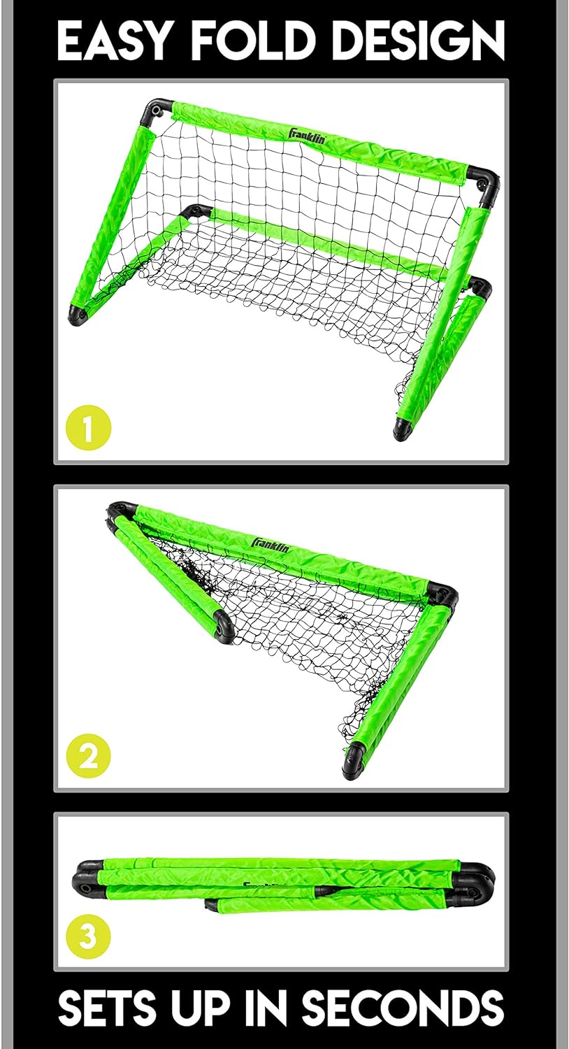 Soccer Goal with Ball & Pump showing easy fold design for quick setup and portable mini soccer goal storage.