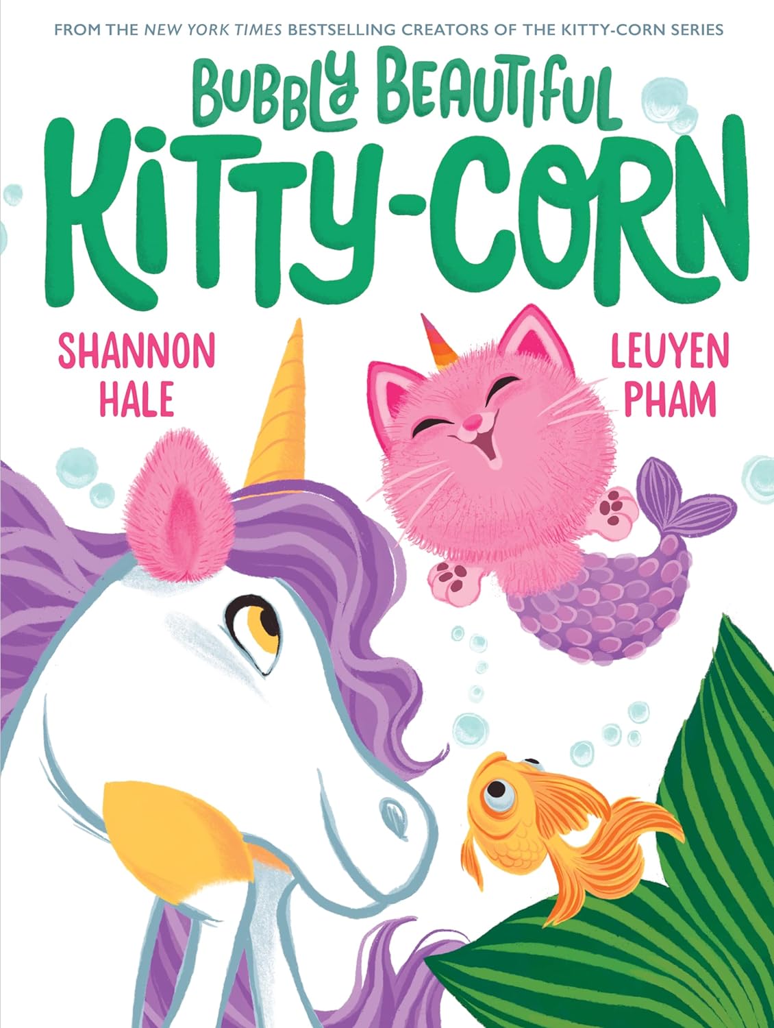 Cover of Bubbly Beautiful Kitty-Corn showing a unicorn, mermaid kitty-corn, and a goldfish in an underwater scene.