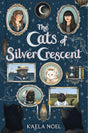 Cover of The Cats of Silver Crescent showing portraits of talking cats and two girls against a starry night background.