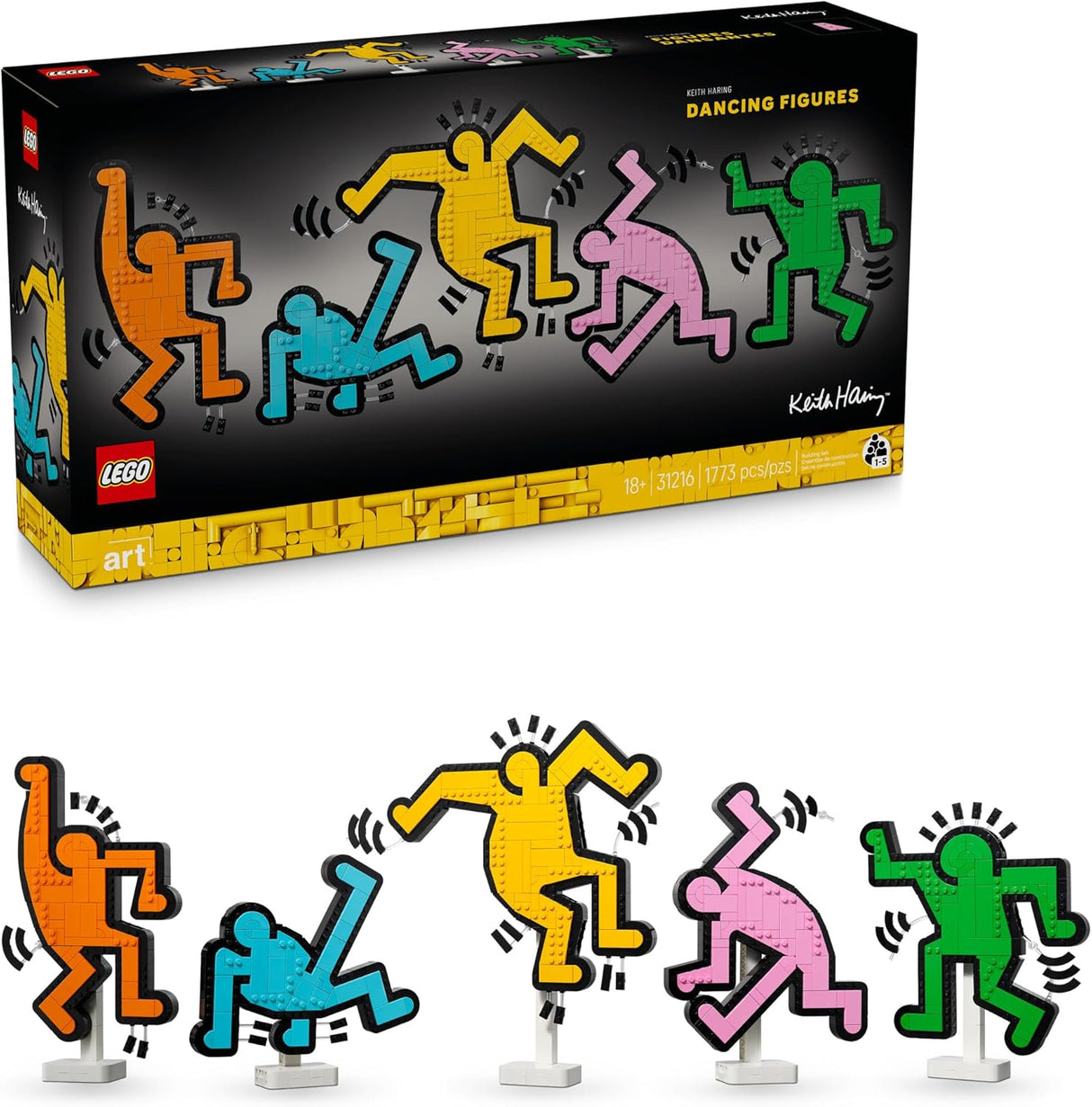 LEGO Art kit featuring colorful dancing figures inspired by Keith Haring’s iconic pop art style with 1773 pieces