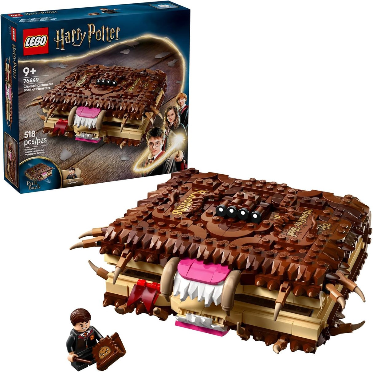 LEGO Harry Potter Chomping Monster Book of Monsters toy with pull-back function and detailed monster book design.