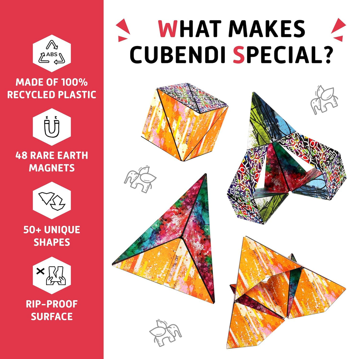 Cubendi | Scribble magnetic puzzle showcasing unique colorful shapes with 48 rare earth magnets and rip-proof surface.