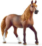 Peruvian Paso Mare Horse figurine with braided mane and flowing tail in a trotting pose, detailed and realistic.