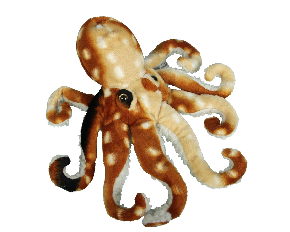 12" Octopus Finger Puppet in soft fabric with realistic details, designed for finger movement and ages 3 and up.