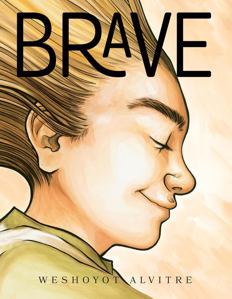 Brave book cover showing a smiling Native American boy with long hair, symbolizing pride and strength.