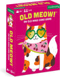 Old Meow! features a colorful cat wearing heart-shaped glasses on a bright pink box for an old maid card game.