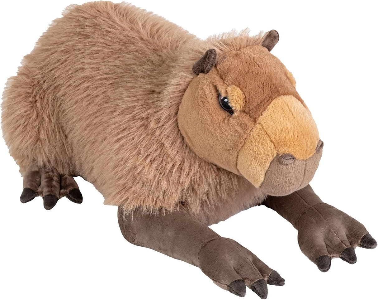 Capybara Jumbo plush toy with soft brown fur and embroidered eyes, eco-friendly and safe for all ages.