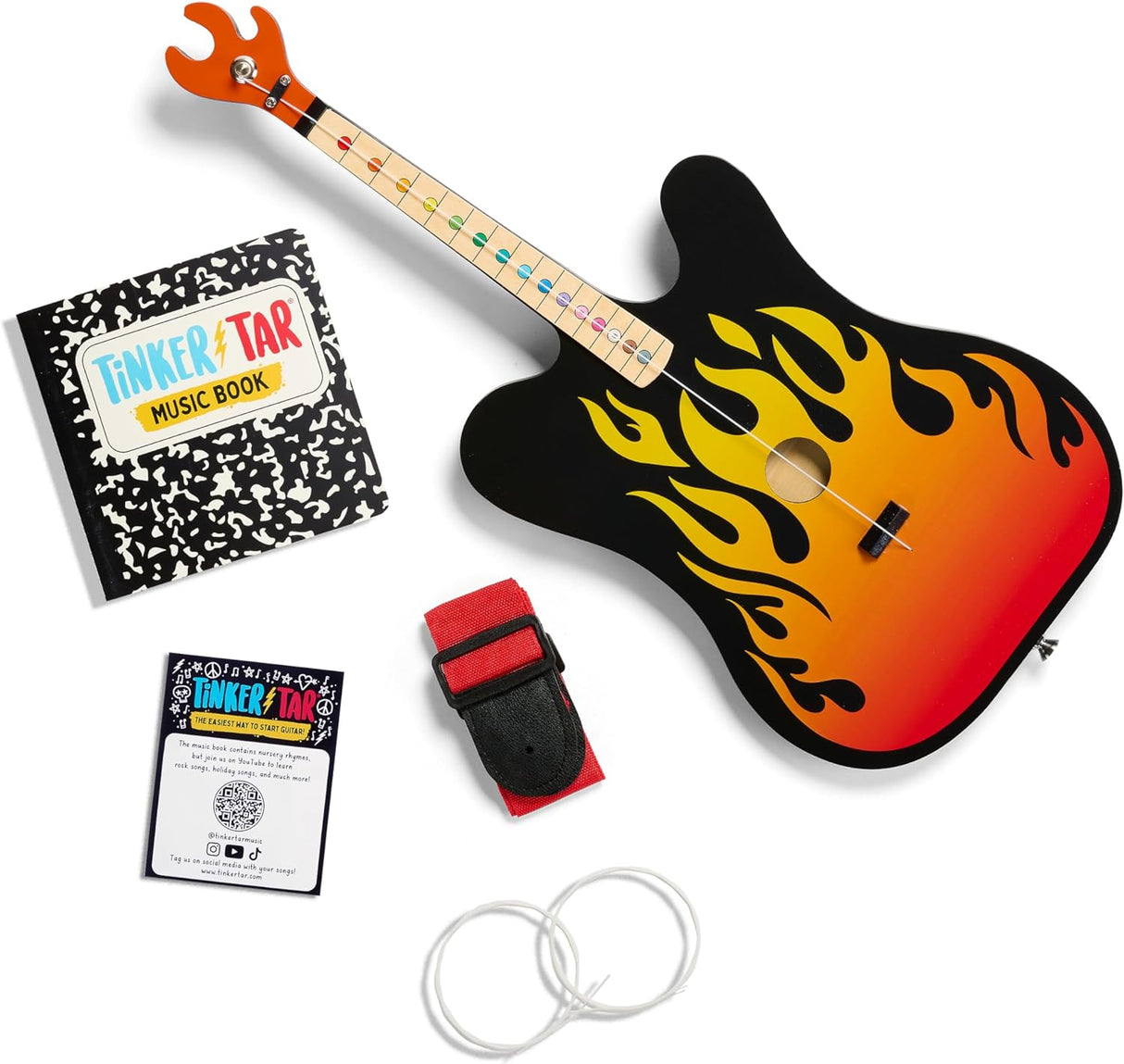 TinkerTar | Flames Electric 1-string guitar for toddlers with strap, 2 replacement strings, and instructional music book.