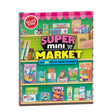 Super Mini Market papercraft kit with colorful punch-out grocery packages and display shelves for creating a miniature supermarket.