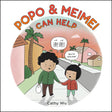 Popo & Meimei Can Help shows a child and elder holding hands, speaking Mandarin and English in a neighborhood setting.
