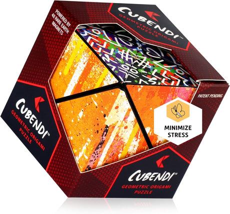 Cubendi | Scribble geometric origami puzzle with colorful urban patterns in unique magnetic shapes packaging.