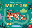 Let's Go Home, Baby Tiger sliding counter board book with baby tiger and jungle theme for toddlers ages 2-5.