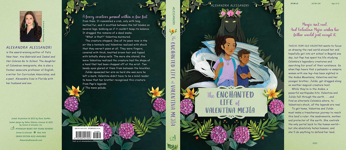 Book cover of The Enchanted Life of Valentina Mejia featuring Valentina and her brother surrounded by lush foliage.