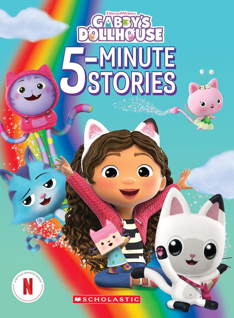 Cover image of 5 Minute Stories: Gabby's Dollhouse featuring Gabby Girl and colorful cat characters for young readers.