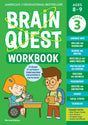 Brain Quest Workbook Grade 3 cover with curriculum-based activities for ages 8-9 including math, reading, and science.