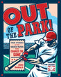 Out of the Park! book cover featuring a baseball player swinging a bat with a bold title and Hall of Fame logo.