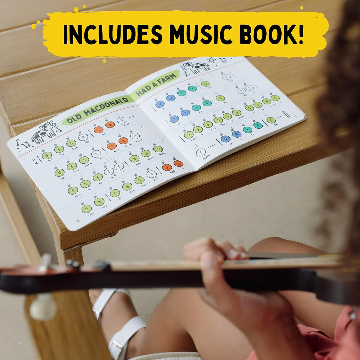 TinkerTar | Pink Floral Acoustic showing instructional music book for easy learning by toddlers and beginners.