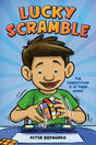 Cover of Lucky Scramble showing a boy solving a Rubik's cube with focus and excitement.