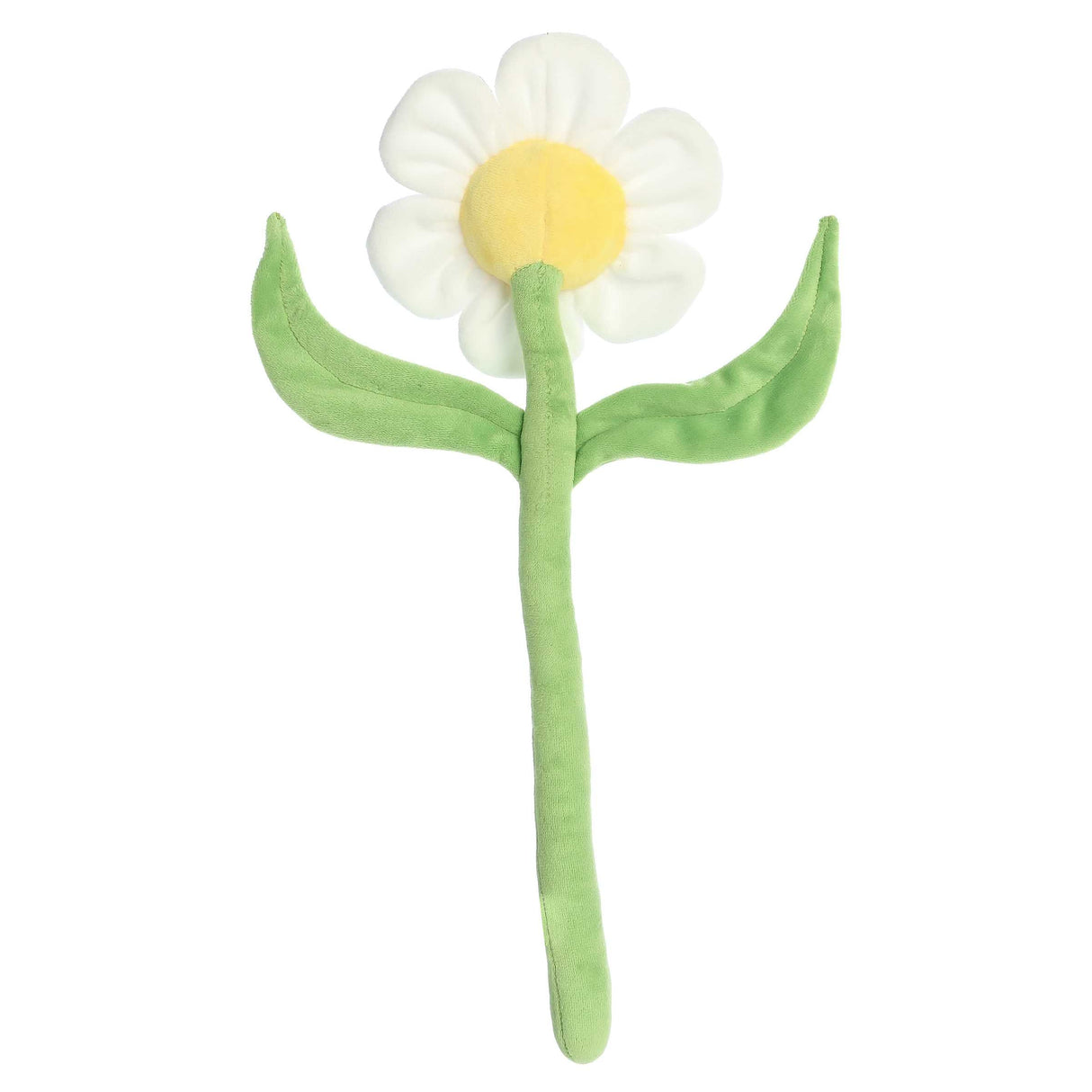 Poseez Daisy plush toy measuring 15" tall with white petals, yellow center, and green poseable stem and leaves.