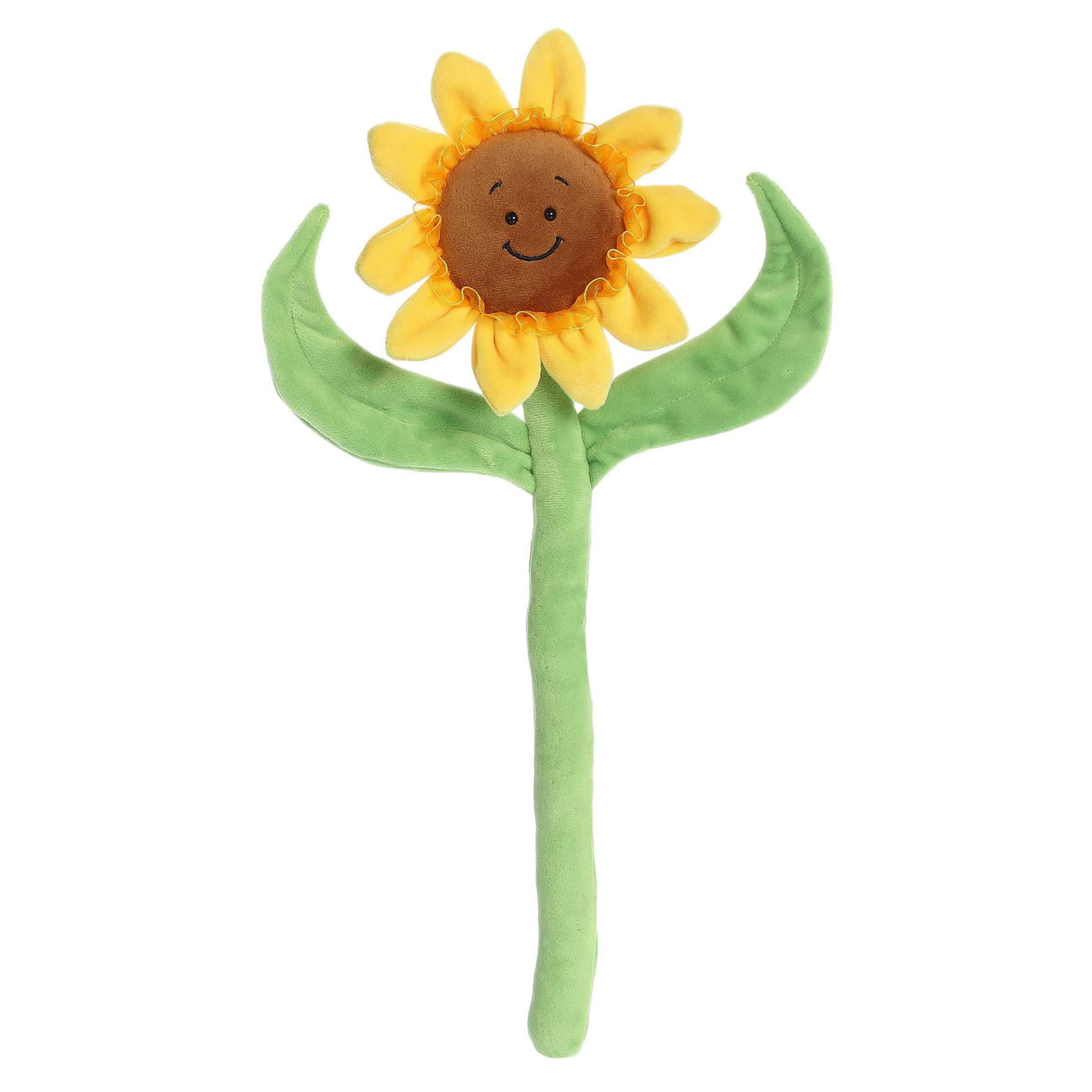 Poseez Sunflower plush toy with a smiling face, yellow petals, and green poseable stem measuring 15 inches tall.