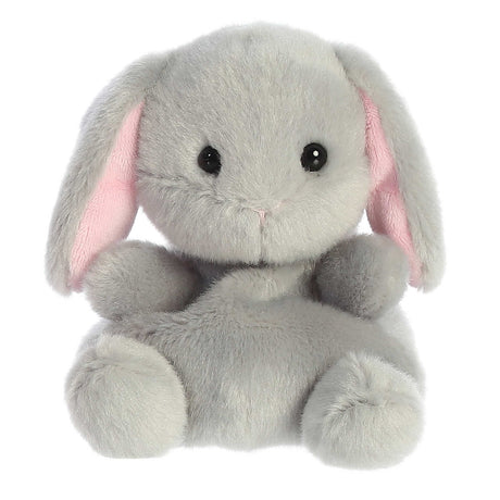 Palm Pals Pebbles Bunny plush toy with soft gray fur and pink ears, perfectly sized to fit in your palm.