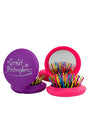 Collapsing Hair Brush foldable mirror brush in purple and pink with colorful bristles for easy hair brushing.