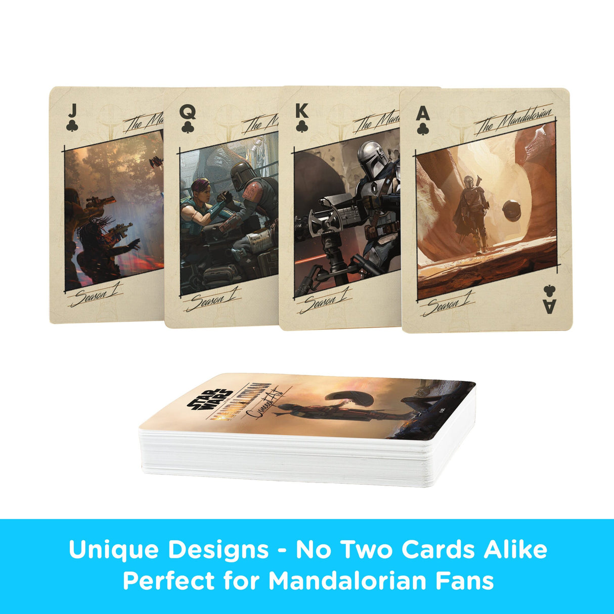 The Mandalorian Playing Cards featuring unique concept art from the Star Wars series in a collectible deck