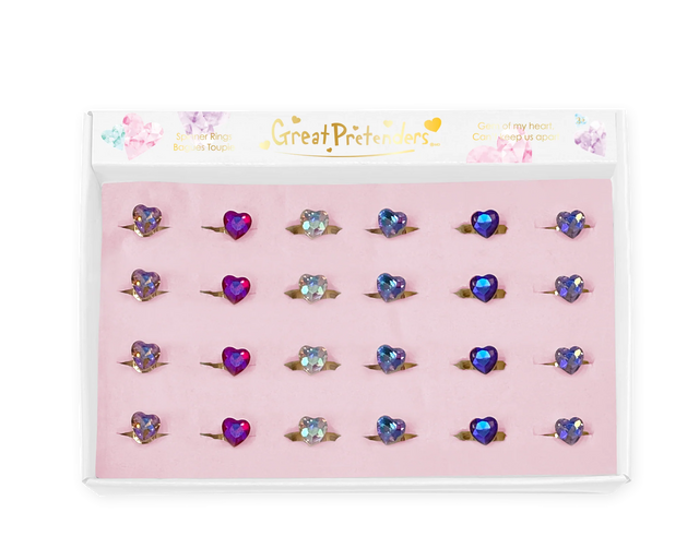 Spinner Ring | Gem of My Heart colorful adjustable fidget rings with heart-shaped gems in assorted colors on display.