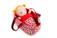 Baby & Carrier | Agathe doll in red patterned carry cot, perfect for imitation play and nurturing skills.