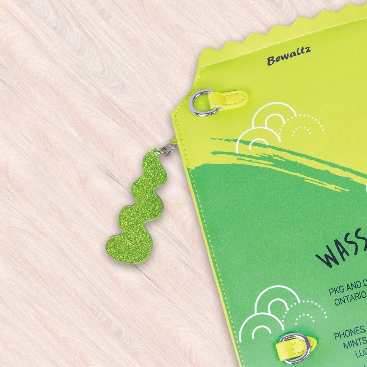 Crossbody Handbag | Wasabi designed like a vibrant wasabi sauce packet with a playful, quirky charm accessory.