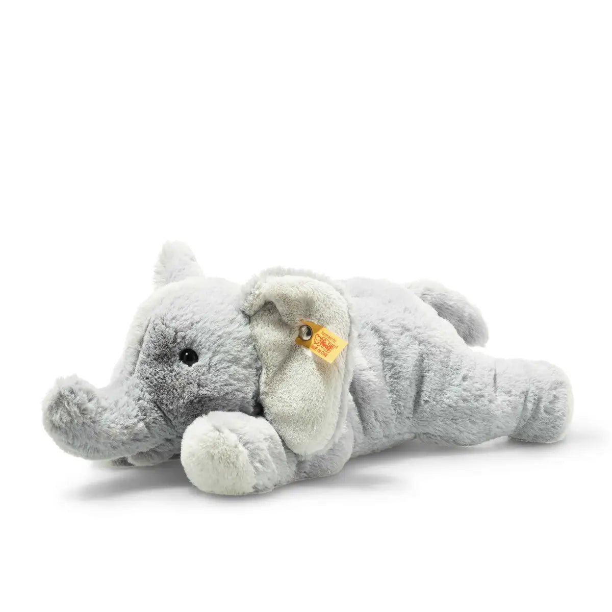 Elephant Baby Elna plush toy, pale gray, super-soft with safety eyes and an authentic Steiff button in ear.