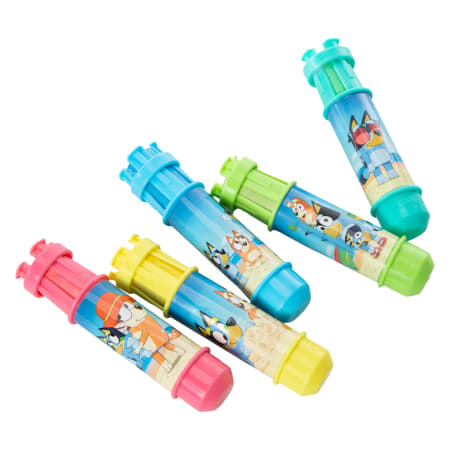 Bluey Jumbo Chalk Set with five colorful holders featuring Bluey characters, designed for easy grip and outdoor fun.