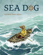 Sea Dog book cover showing a dog in a yellow raincoat rowing a boat through choppy sea waves.