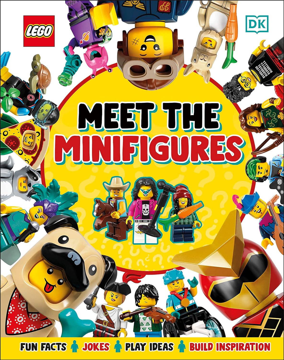 Lego Meet the Minifigures book cover with colorful collectible LEGO Minifigures and playful title design.