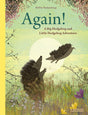 Again! book cover showing Big Hedgehog and Little Hedgehog in a softly colored spring meadow scene.