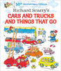 Cover of Richard Scarry's Cars and Trucks and Things That Go 50th Anniversary Edition with colorful Busytown vehicles.
