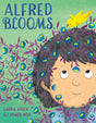 Alfred Blooms book cover showing a boy with flowers in his hair and a yellow bird perched above him.