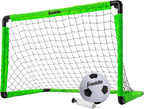 Soccer Goal with Ball & Pump featuring a green mini folding goal, matching soccer ball, and hand pump for easy play.