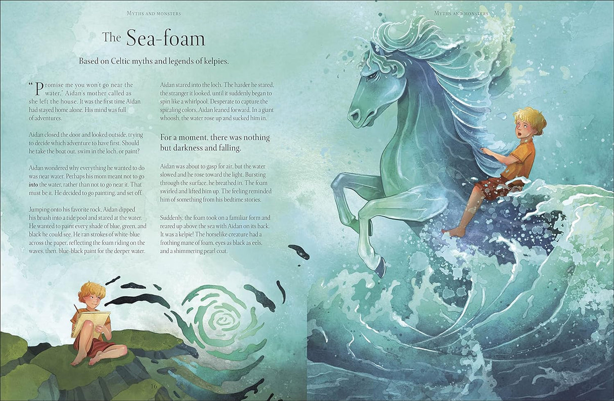 Underwater World - Aquatic Myths, Mysteries, and the Unexplained book showing mythical kelpie horse and child in water adventure.