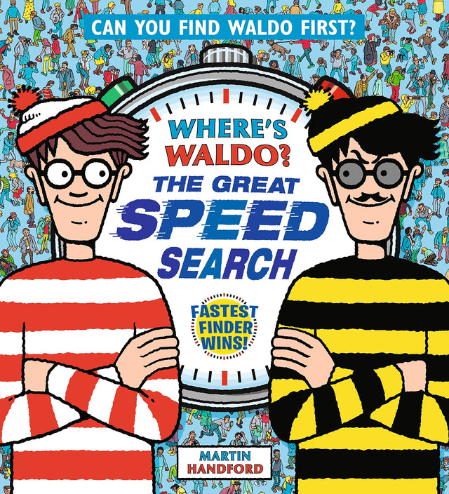 Where's Waldo? Great Speed Search book cover showing Waldo and a rival with a stopwatch background.