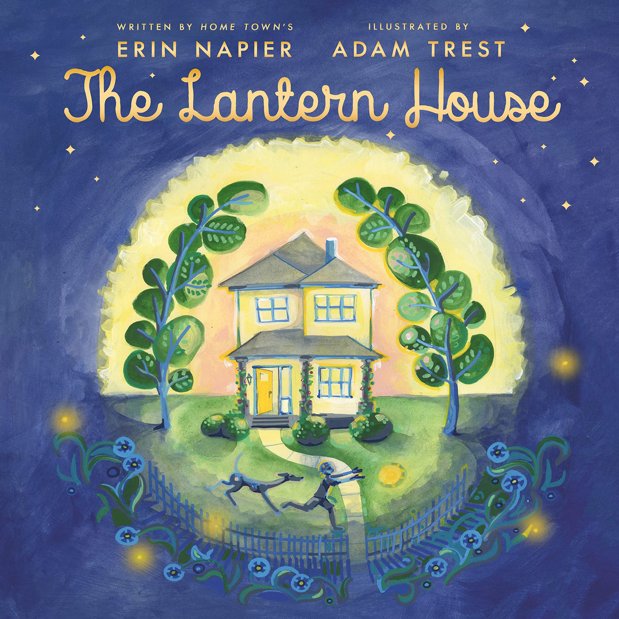 The Lantern House shows a glowing home surrounded by trees, flowers, and children playing outside at twilight.