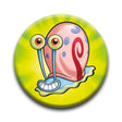 Spongebob Gary Button featuring the smiling cartoon snail Gary on a bright green-yellow background pinback button.