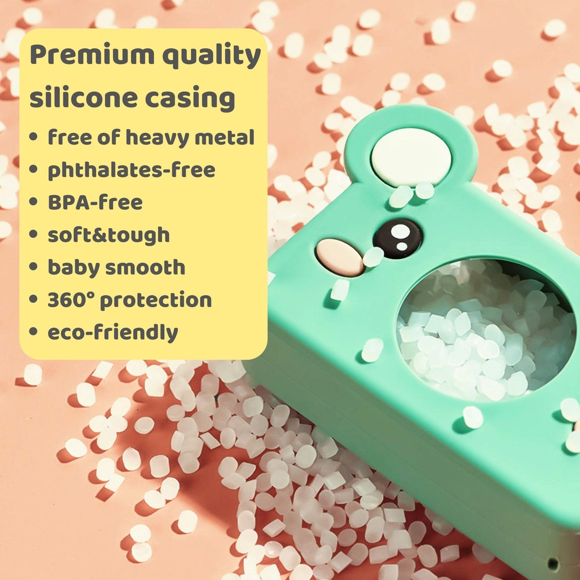 Digital Camera Model C | Mikayo the Bear with premium soft, BPA-free silicone casing and 360° eco-friendly protection for kids.