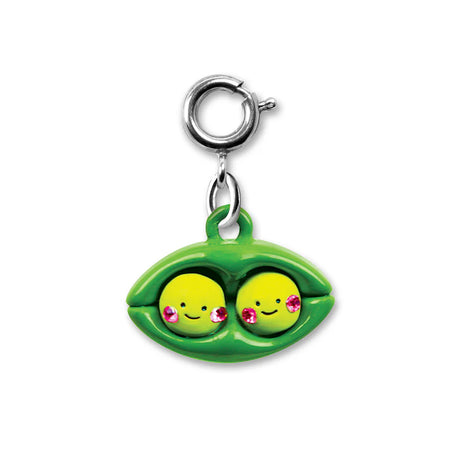 Peapod Charm featuring two smiling peas with pink cheeks in a green pod, perfect for best friends gift.
