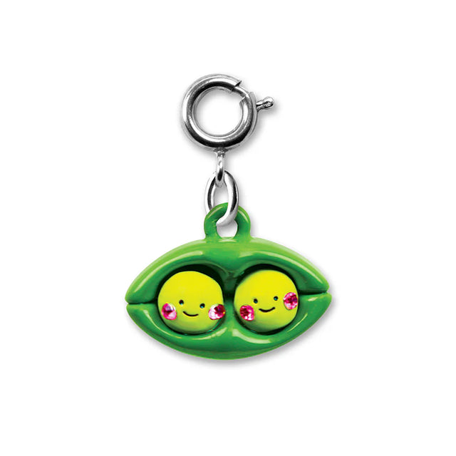Peapod Charm featuring two smiling peas with pink cheeks in a green pod, perfect for best friends gift.