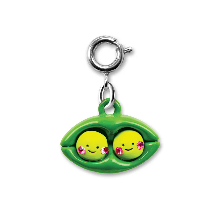 Peapod Charm featuring two smiling peas with pink cheeks in a green pod, perfect for best friends gift.