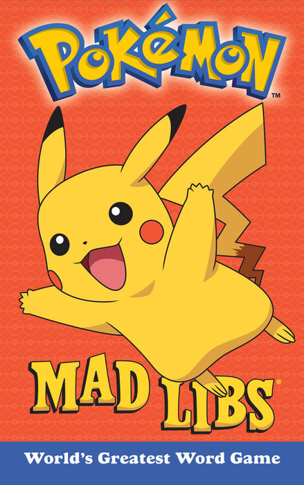 Mad Libs Pokemon book cover featuring Pikachu with bright orange background and playful title design.