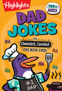 Bright orange cover of Highlights Dad Jokes featuring a cartoon duck chef and the cheesiest, corniest joke book ever text