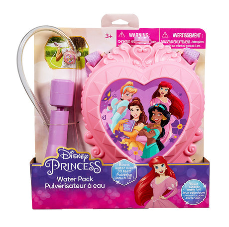 Water Backpack featuring Disney Princesses, pink heart-shaped tank with adjustable straps and water blaster up to 30 feet.